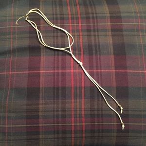 Leather Lariat Gold Tone Trim Necklace